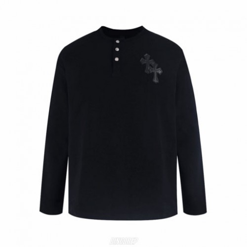 크롬하츠 헨리넥 버튼 크로스 와펜 와플 니트 롱슬리브 티셔츠