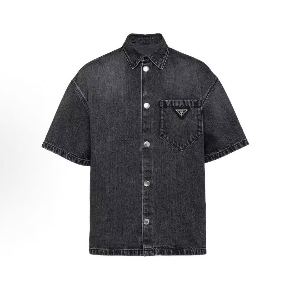 프라다 단색 로고 데님 루즈핏 반팔 셔츠 (X공장)