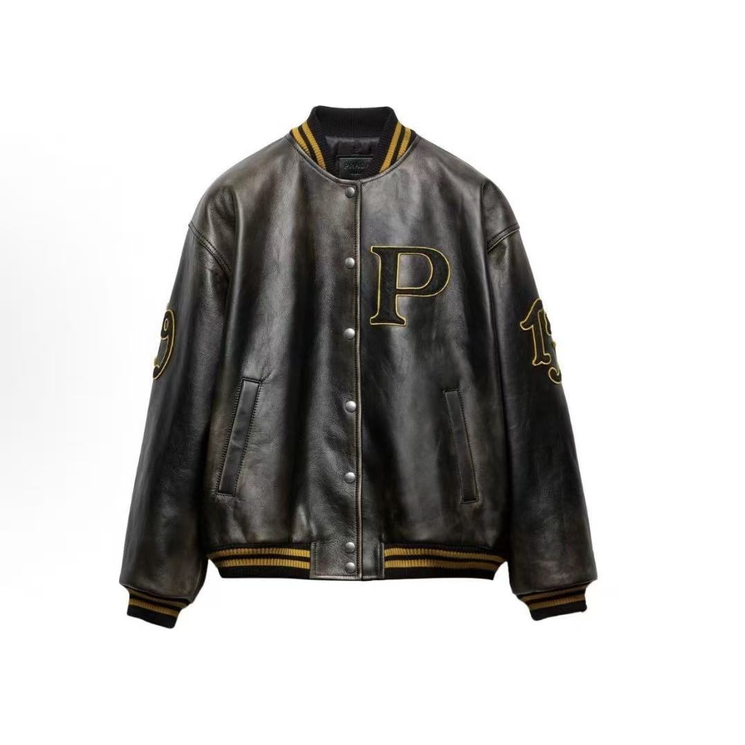 프라다 레더 파일럿 자켓 블랙  (X공장)