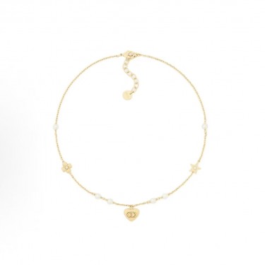 디올 럭키 시리즈 유니크 디자인 레진 진주 목걸이 여성용 골드