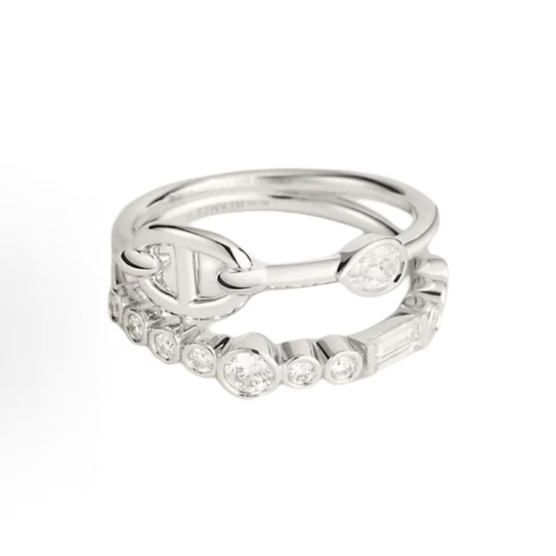 에르메스 알파벳 로고 화이트골드 링 남녀공용 커플링