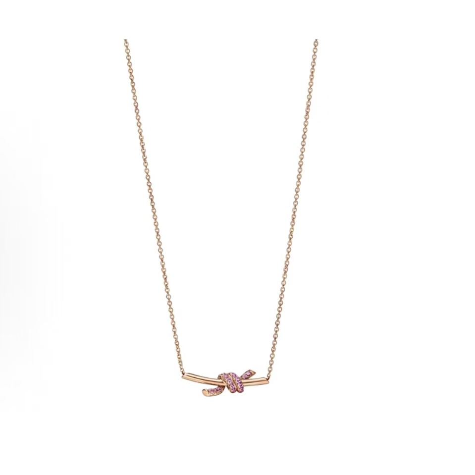 티파니 Knot 시리즈 18K 로즈골드 로고 목걸이 여성용