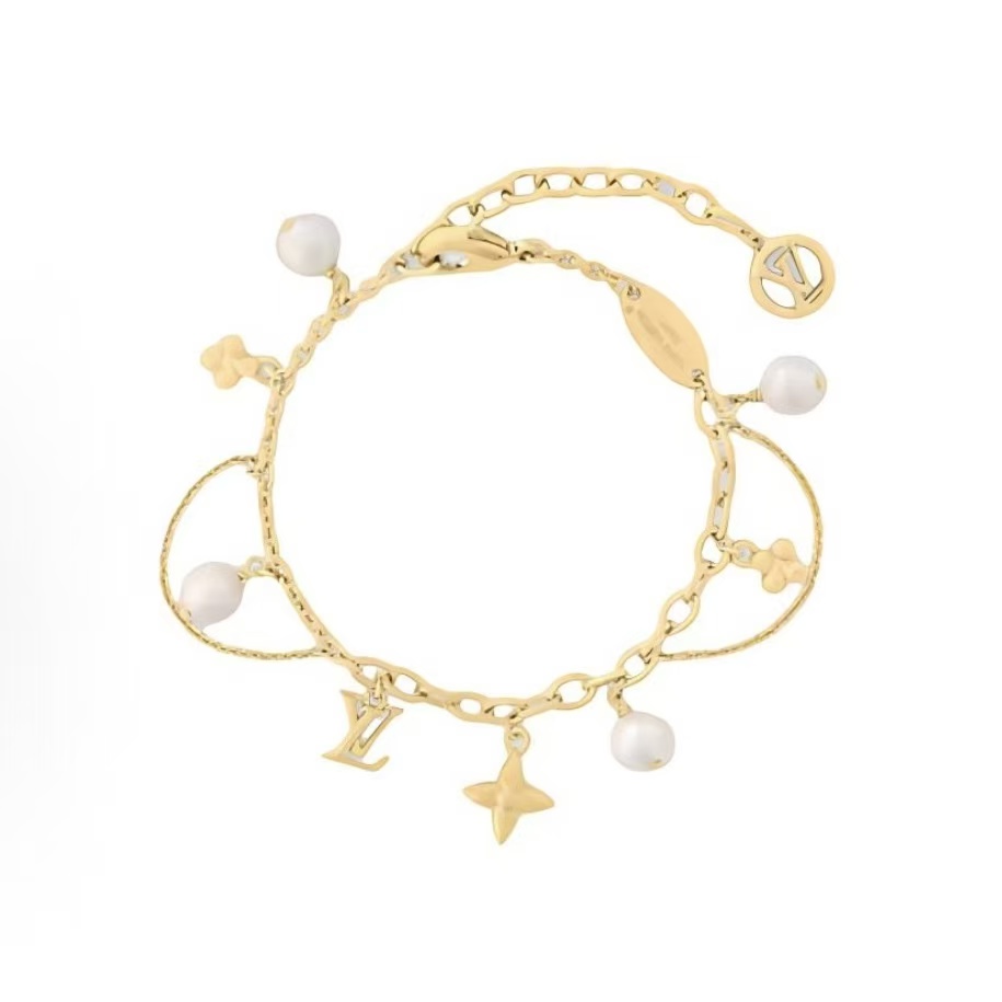 루이비통 플라워 모티프 메탈 레진 비즈 브레이슬릿 여자 골드