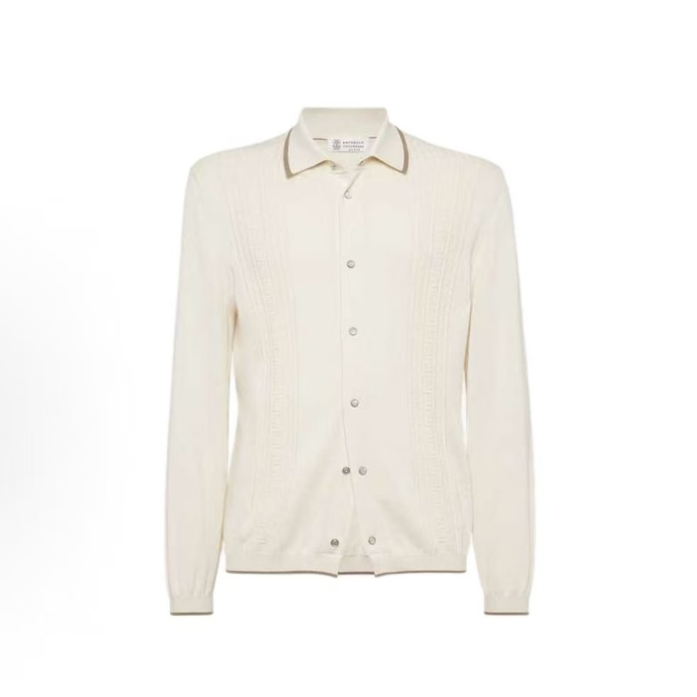 브루넬로 쿠치넬리 SS25 솔리드 싱글 버튼 긴팔 셔츠 남성용 베이지 (B+공장)