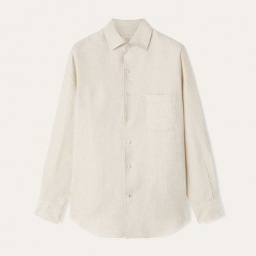 로로피아나 솔리드 칼라 싱글 버튼 긴팔 셔츠 남성용 아이보리 (B+공장)