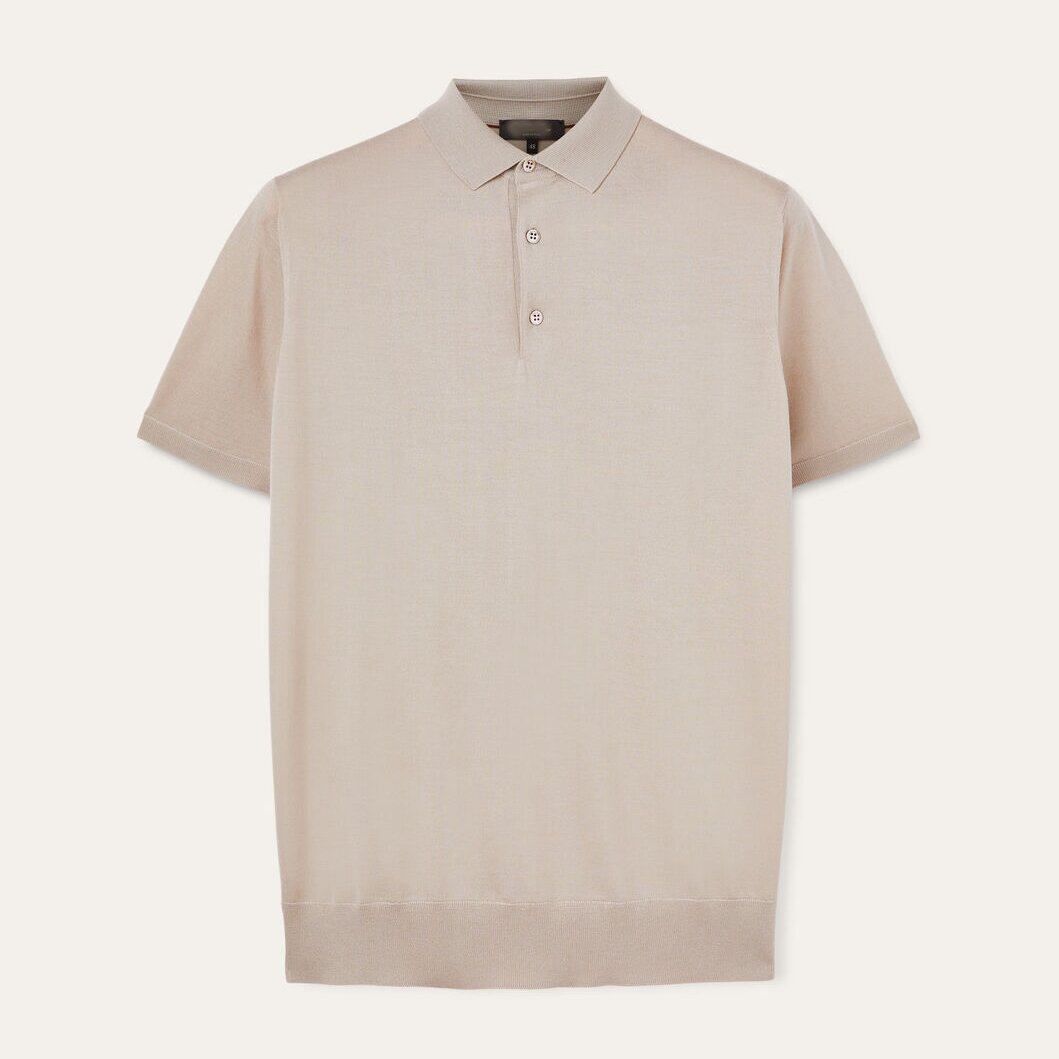 로로피아나 MM 폴로 셔츠 솔리드 로고 직통 반팔 폴로 남성용 그레이브라운 (B+공장)