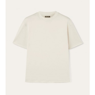 로로피아나 SS25 페를레도 솔리드 크루넥 반소매 티셔츠 남성용 크리미 아몬드 (B+공장)