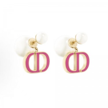 디올 CD 로고 비드 장식 레진 메탈 이어링 여성용 핑크