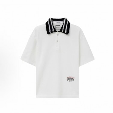 우영미 솔리드 레터 반팔 폴로셔츠 남성용 화이트