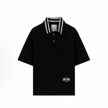 우영미 솔리드 레터 반팔 폴로셔츠 남성용 블랙