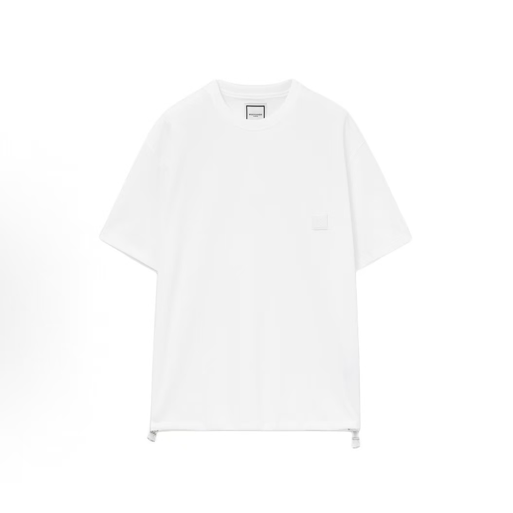 우영미 솔리드 드롭숄더 반팔 라운드넥 루즈핏 티셔츠 남성용 화이트