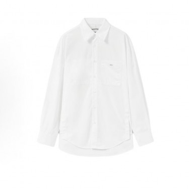 우영미 FW25 남성 화이트 코튼 백로고 긴팔 셔츠