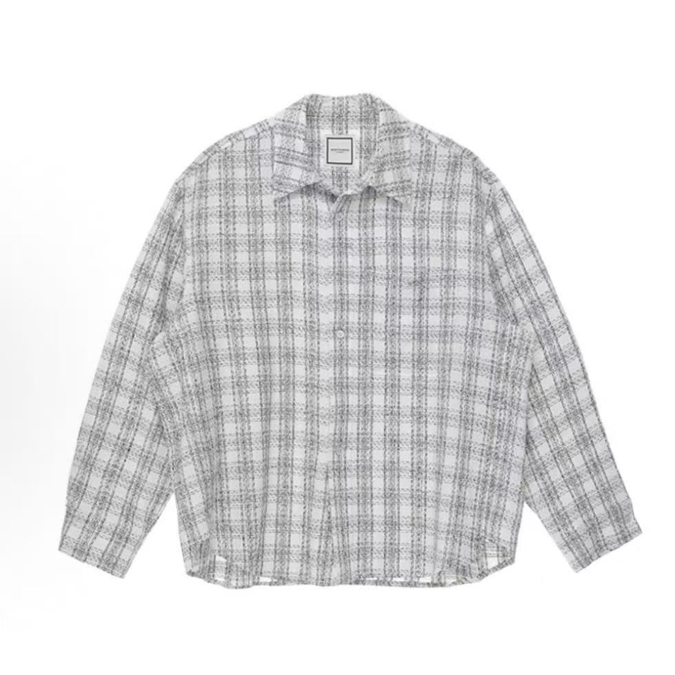 우영미 SS25 체크 컴포트 카라 긴팔 셔츠 남성 화이트