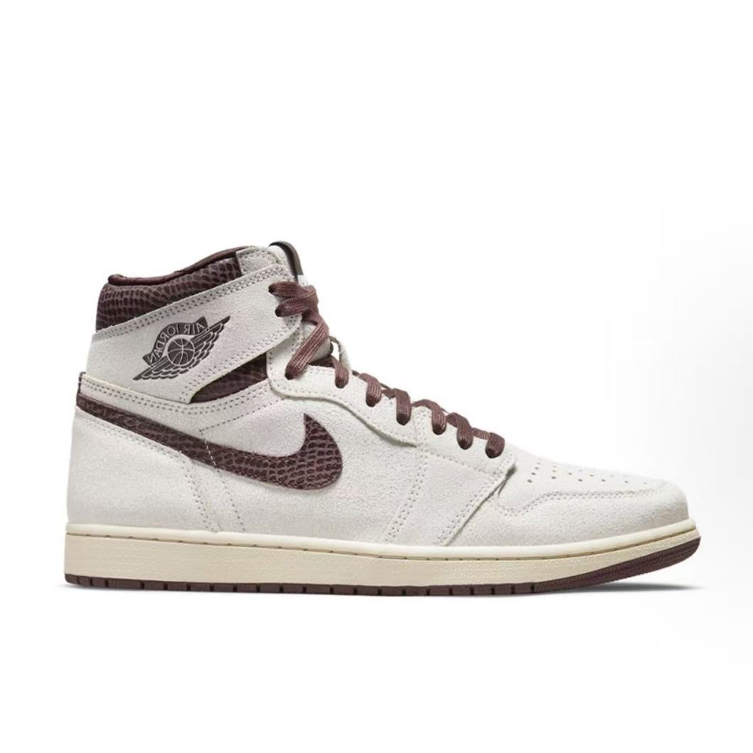 아 마 마니에르 x 조던 에어 조던 1 하이 새일 버건디 스네이크 패턴 복고 농구화 (LJR공장)