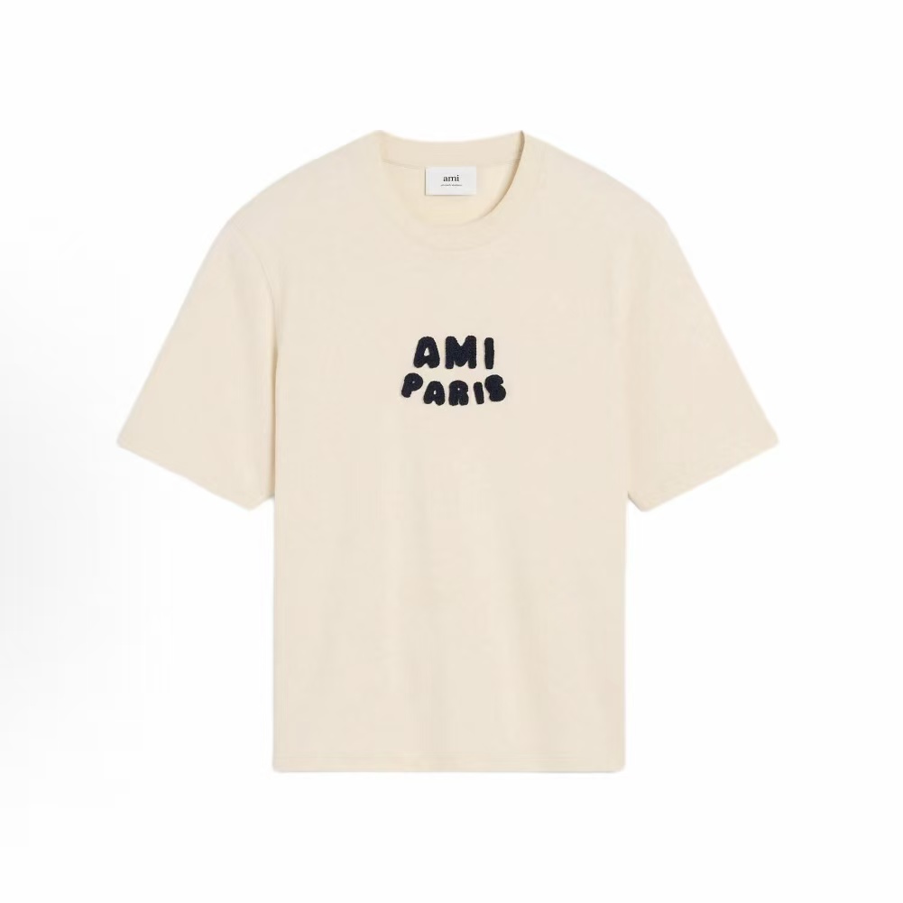 아미파리스 SS25 코튼 크로셰 로고 오버핏 반팔 티셔츠 크림 (탑아미공장)