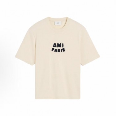 아미파리스 SS25 코튼 크로셰 로고 오버핏 반팔 티셔츠 크림 (탑아미공장)