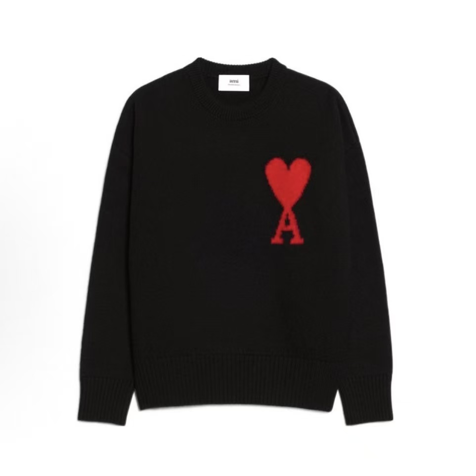 아미파리스 빅 하트 레드 로고 울 라운드 니트 블랙 (탑아미공장)