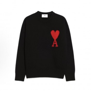 아미파리스 빅 하트 레드 로고 울 라운드 니트 블랙 (탑아미공장)