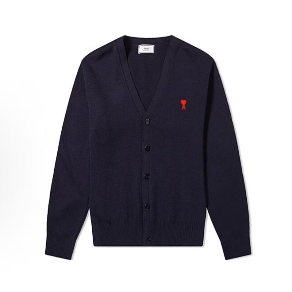 아미파리 SS22 스몰 하트 레드 라벨 로고 울 니트 남성용 네이비 (탑아미공장)