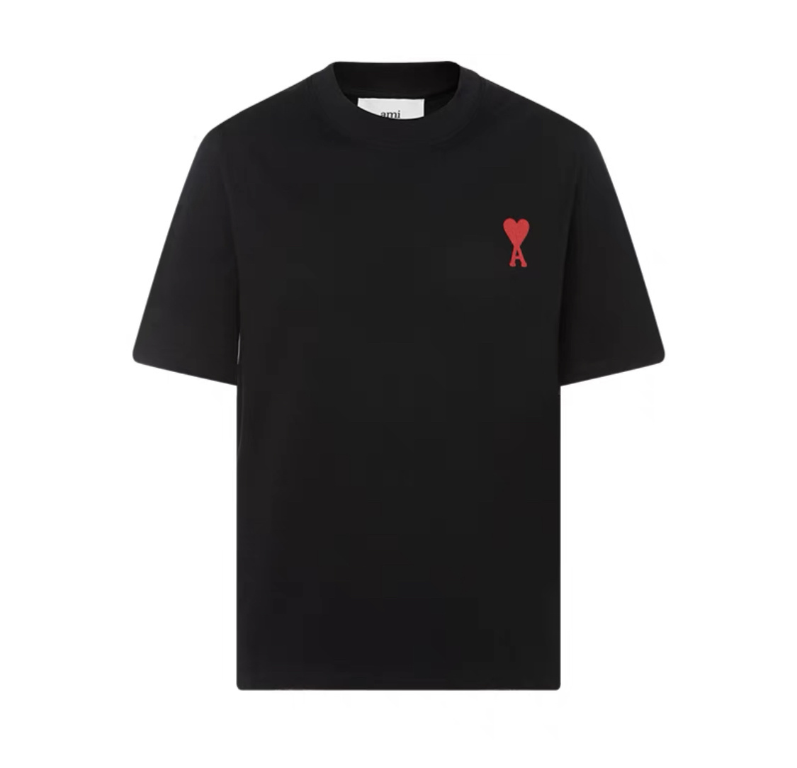 아미파리 SS23 레드 하트 자수 반팔 티셔츠 블랙 (탑아미공장)
