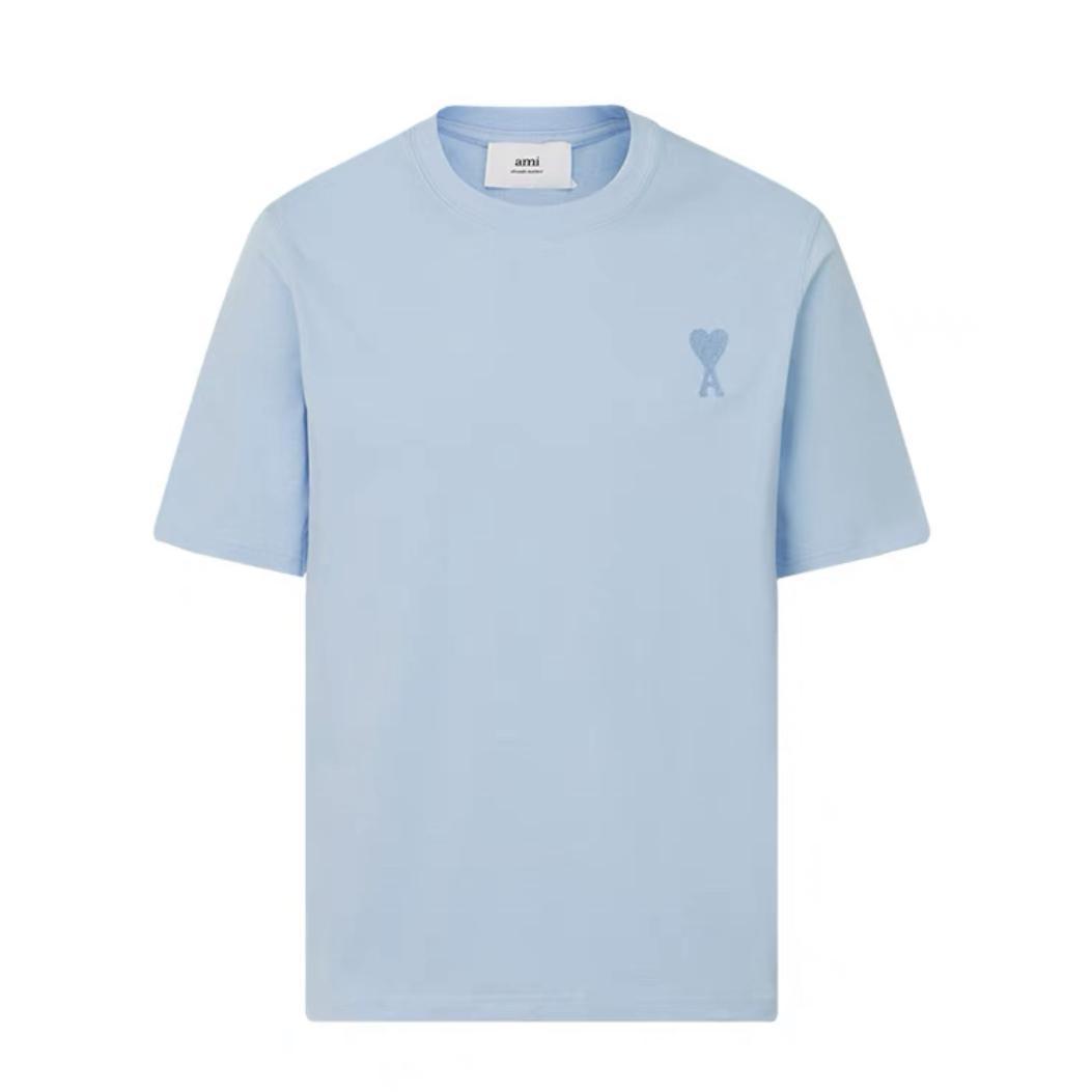 아미파리 SS23 레드 하트 자수 반팔 티셔츠 블루 (탑아미공장)