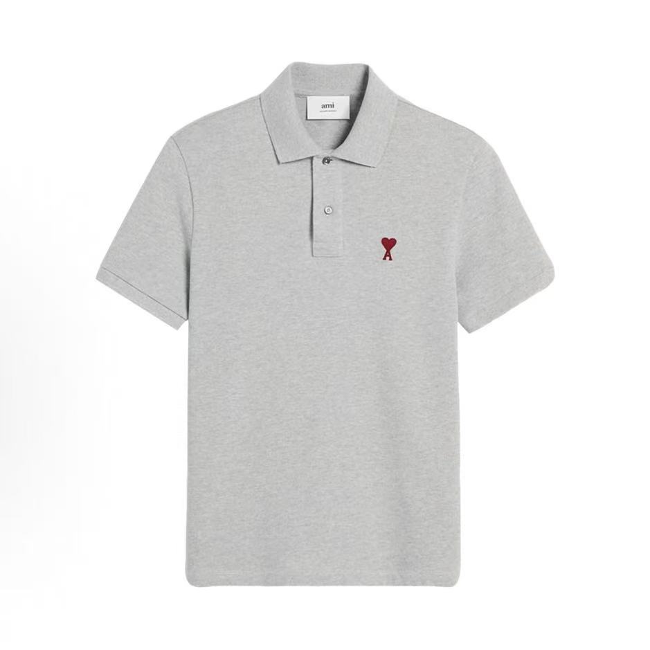 아미파리 SS24 컴포트 핏 하트 패턴 코튼 반팔 폴로 셔츠 그레이 (탑아미공장)