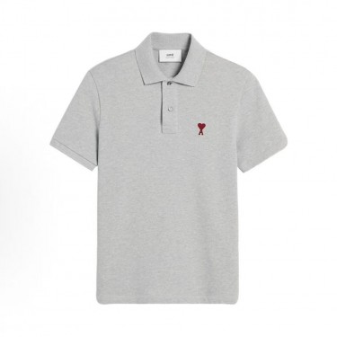 아미파리 SS24 컴포트 핏 하트 패턴 코튼 반팔 폴로 셔츠 그레이 (탑아미공장)