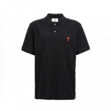 아미파리 SS24 컴포트 핏 하트 패턴 코튼 반팔 폴로 셔츠 블랙 (탑아미공장)