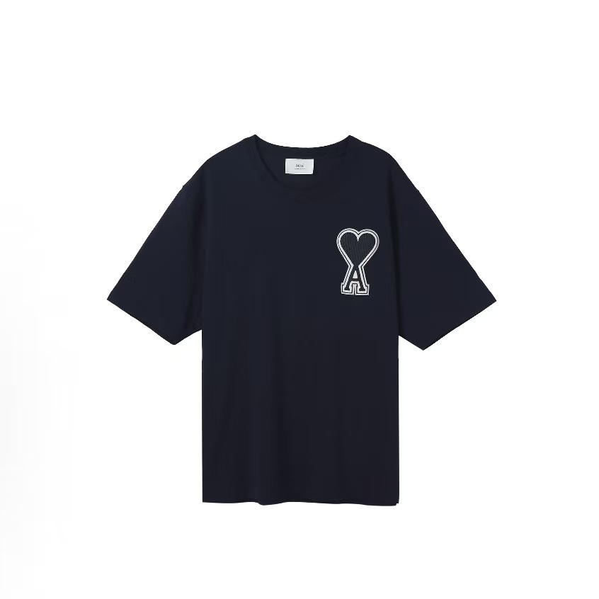 아미파리 SS21 하트 로고 자수 라운드넥 반소매 티셔츠 네이비 (탑아미공장)