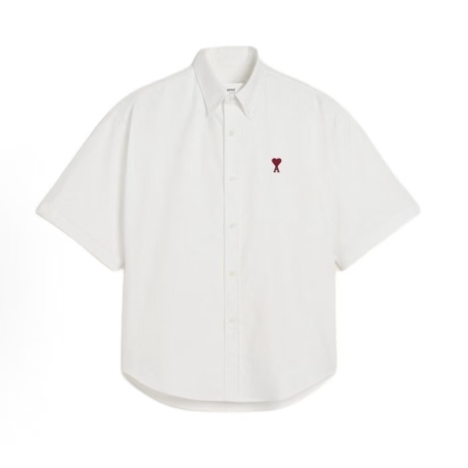 아미파리 단색 카라 버튼 로고 자수 하트 루즈핏 반소매 셔츠 화이트 (탑아미공장)
