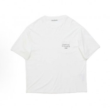 아크네 FW25 1996 로고 시리즈 루즈핏 크루넥 립넥 반팔 티셔츠 화이트 (X공장)