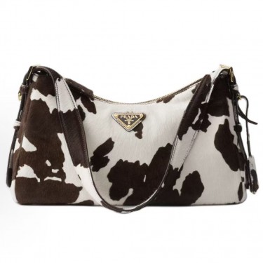 프라다 에메 에나멜 삼각 로고 프린트 카프스킨 호보 숄더백 1BC229