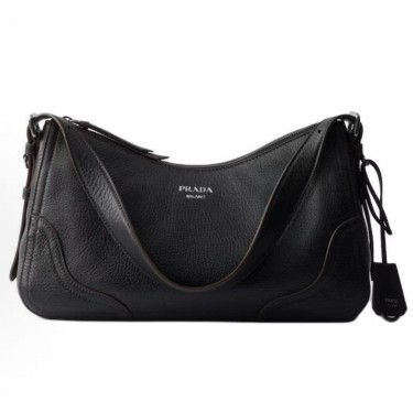 프라다 에메 보르사 아 스팔라 레터링 로고 스웨이드 라지 숄더백 1BC280 블랙