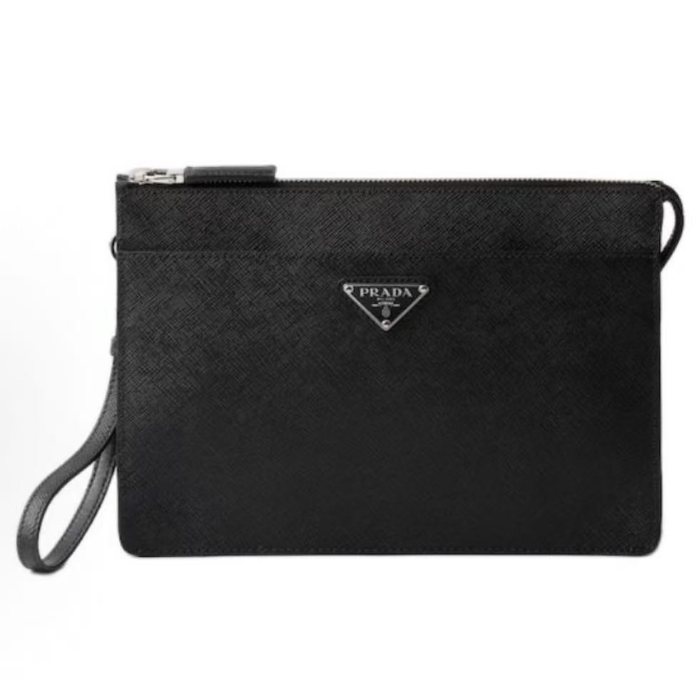 프라다 사피아노 시그니처 로고 레더 클러치 미디엄 2VF032