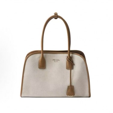 프라다 오버사이즈 레터링 로고 패브릭 토트백 미디엄 1BG572 브라운