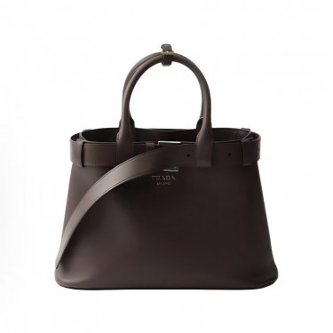 프라다 버클 엠보 레터링 로고 가죽 토트백 미디엄 1BA434 브라운