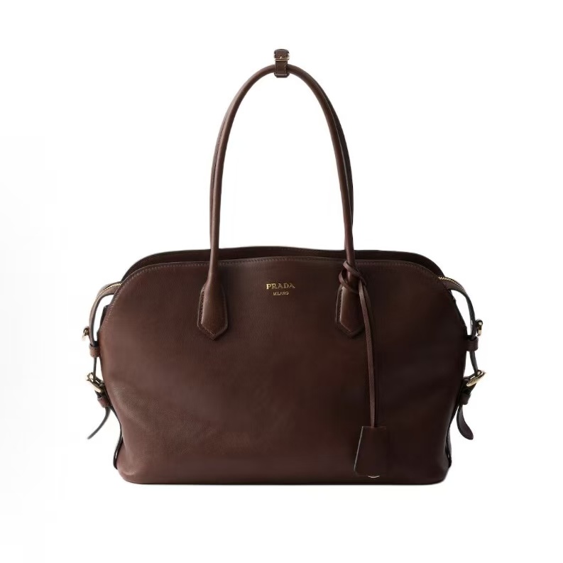 프라다 레터링 로고 레더 토트백 1BG600 브라운