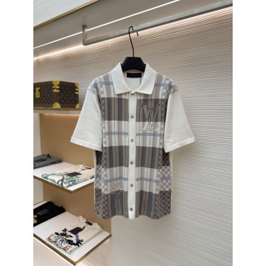 루이비통 레터 플라워 다미에 배색 인타르시아 니트 반팔 티셔츠 (X공장)