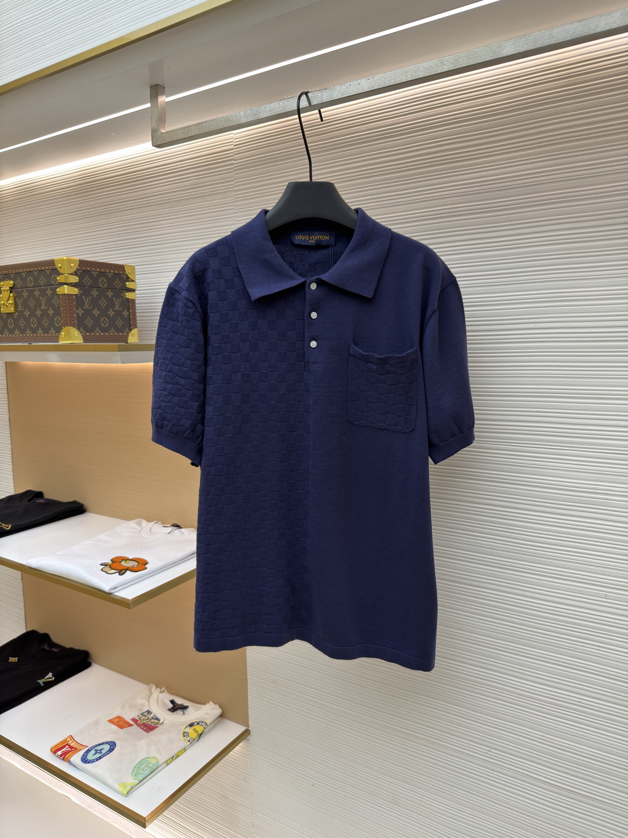 루이비통 다미에 자카드 배색 니트 반팔 폴로셔츠 (X공장)