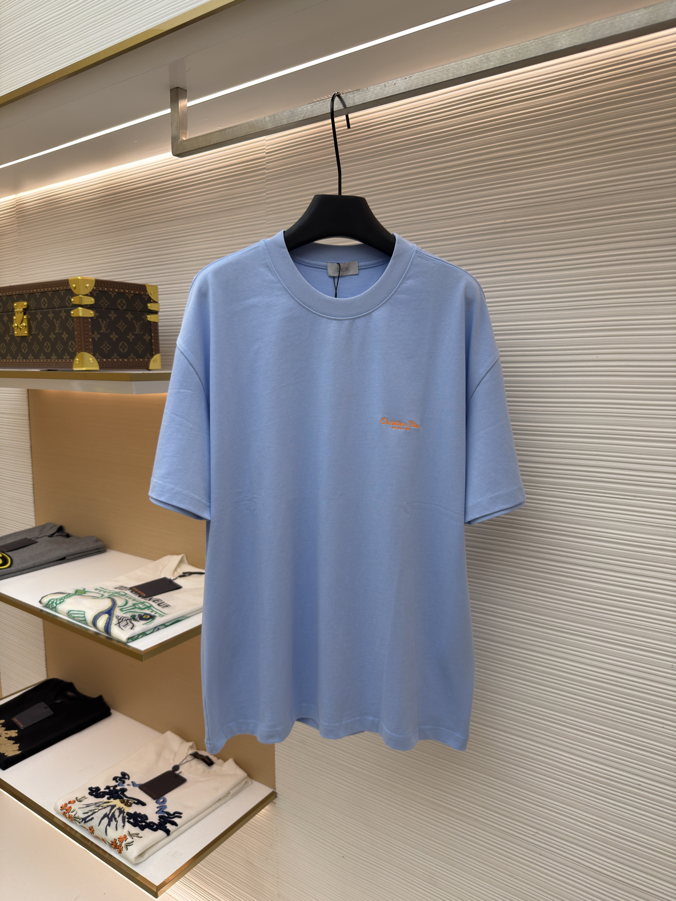 디올 형광 로고 자수 코튼 라운드 반팔 티셔츠 (X공장)