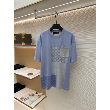 루이뷔통 LOUIS VUITTON 자카드 문자 패턴 배색 니트 반팔 티셔츠