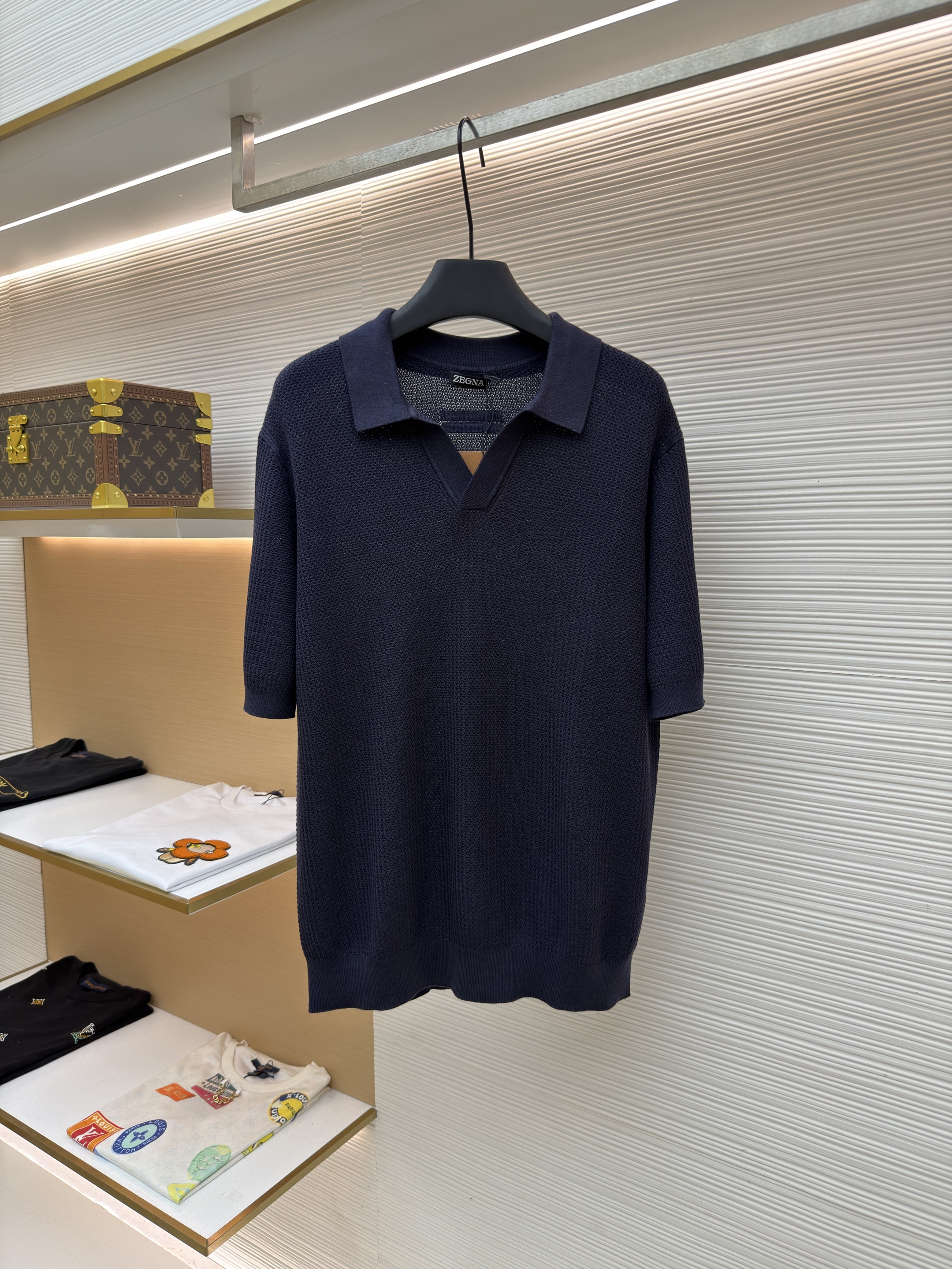 ZEGNA 홀로우 니트 폴로 셔츠