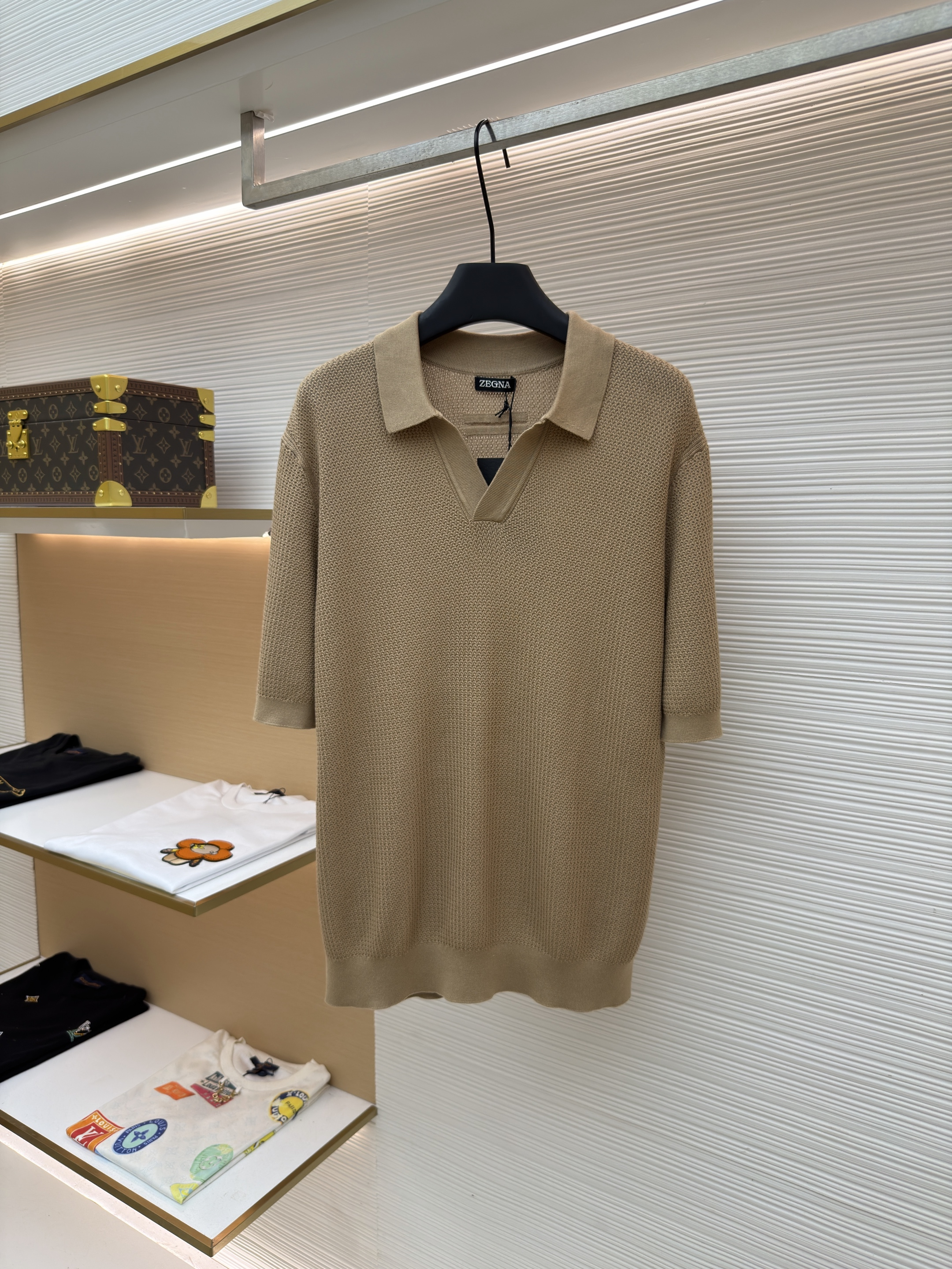 ZEGNA 홀로우 니트 폴로 셔츠