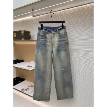 아크네 스튜디오 Acne Studios 허리 가죽 로고 패치 루즈핏 로우라이즈 데님 팬츠