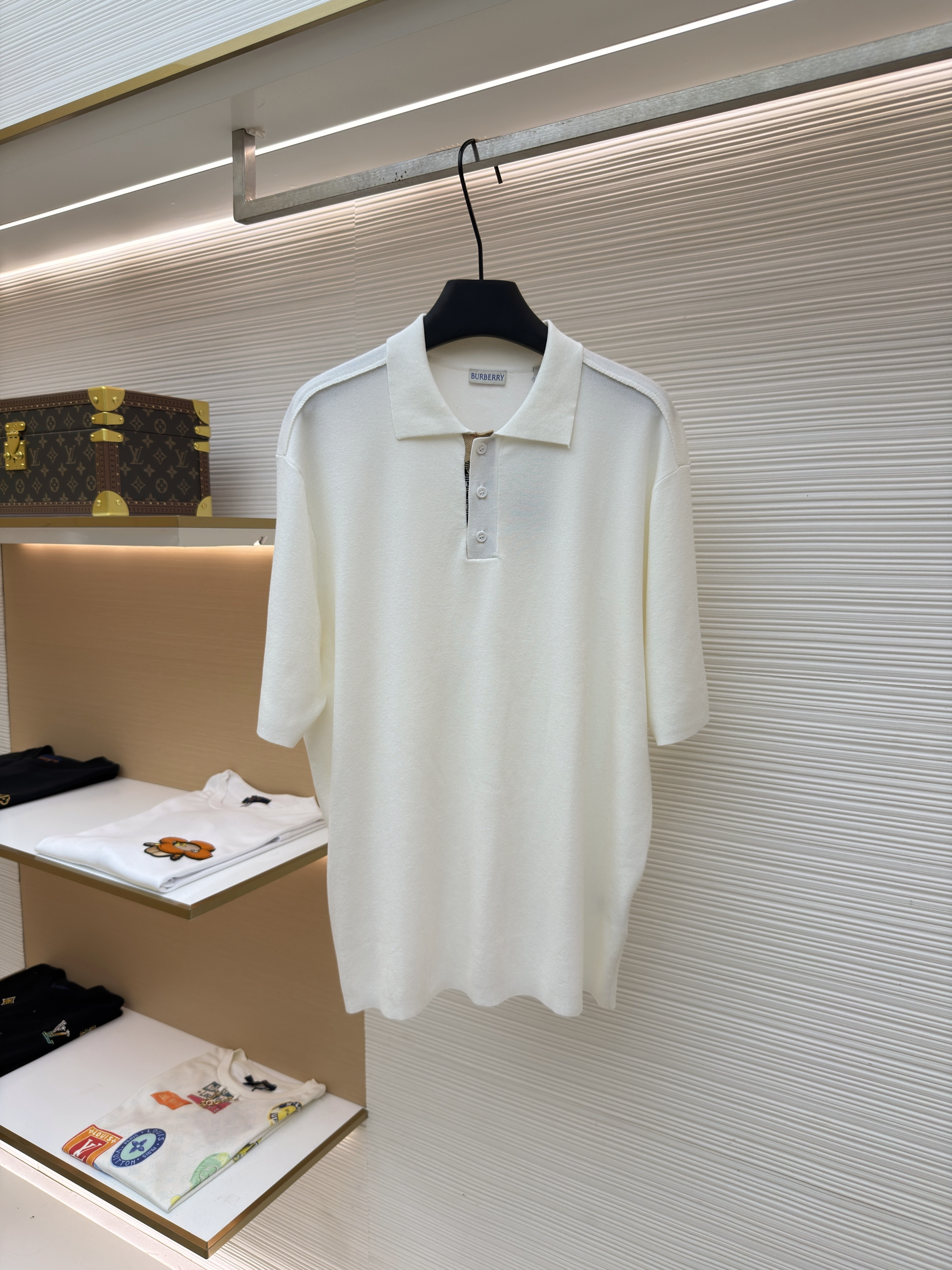 버버리 Burberry 울 체크 장식 반팔 폴로 셔츠